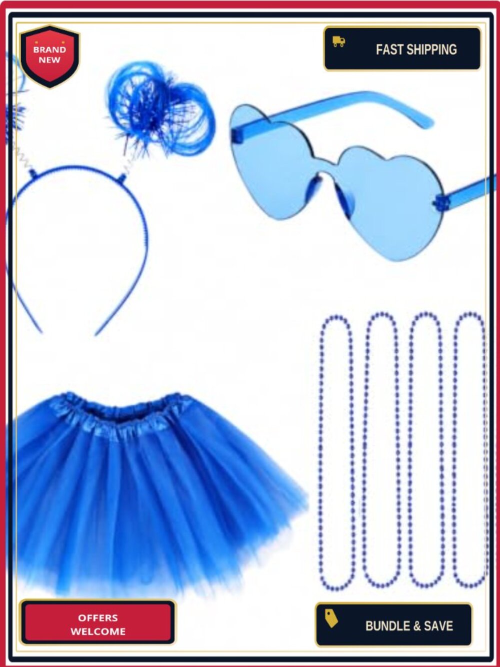 7-Piece Tulle Tutu Costume Set with Headband, Sunglasses & Necklaces